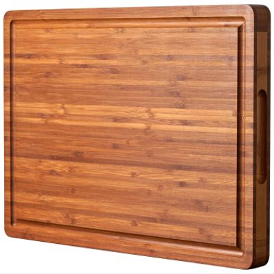 Large Wood Cutting Board for Kitchen, 1 Thick Bamboo Cheese Charcuterie Board, Butcher Chopping Block, with Juice Grooves and Handles