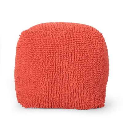 Christopher Knight Home Moloney Modern Microfiber Chenille Square Pouf, Coral