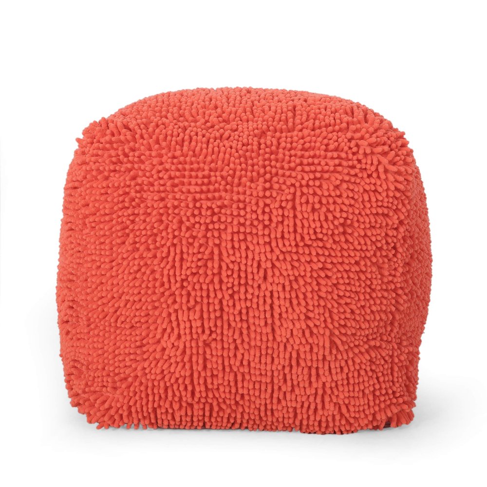 Christopher Knight Home Moloney Modern Microfiber Chenille Square Pouf, Coral