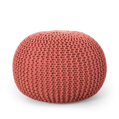 Nahunta Knitted Round Pouf - Cotton - Coral