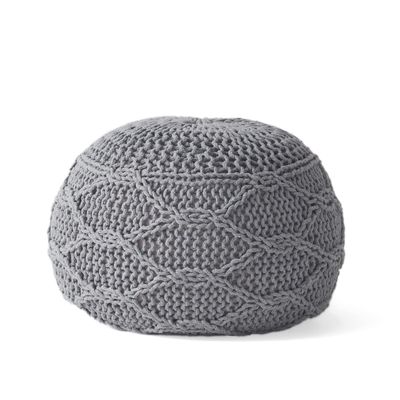 Christopher Knight Home Morven Knitted Round Pouf - Cotton - Gray