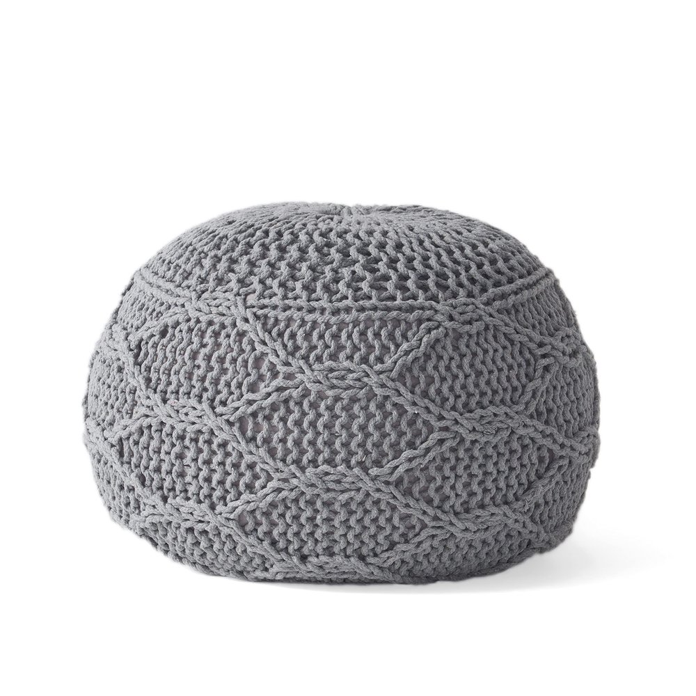 Christopher Knight Home Morven Knitted Round Pouf - Cotton - Gray
