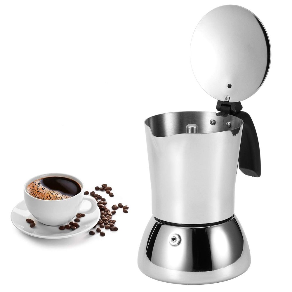 4 Cup Moka Pot, Stainless Steel Percolator Coffee Pot Stovetop Espresso Italian Coffee Maker for Home Coffee Shop Camping