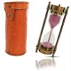 Brass Sand Timer with Dual Side Direction Compass 3-4 Minute Sand Clock, with Leather Box, Old time Sand Clock for Office/Home/Kitchen Decorative Item Gift for Everyone view 1