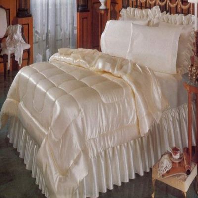 Amuze Bedding Luxurious Super Soft & Silky Satin Warm(3 PCs Comforter and 2 Pillow Shams Set,Ivory, Full/Queen) Premium Quality 500 GSM