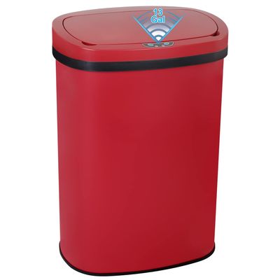Bigacc 13 Gallon 50L Touch Free Automatic Stainless Steel Trash Can Garbage Can Metal Trash Bin with Lid for Kitchen Living Room Office Bathroom, Electronic Motion Sensor Automatic Trash Can - Red
