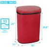 Bigacc 13 Gallon 50L Touch Free Automatic Stainless Steel Trash Can Garbage Can Metal Trash Bin with Lid for Kitchen Living Room Office Bathroom, Electronic Motion Sensor Automatic Trash Can - Red view 2