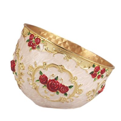 European Style Mini Trash Can Metal Cute Desktop Trash Can Tiny Waste Basket Small Garbage Bin Countertop Trash Bin for Home, Kitchen, Bedroom & Living Room (Gold White-Rose)