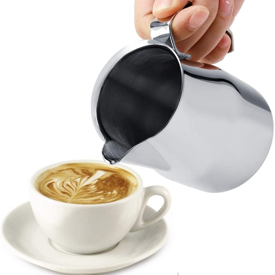 350ml Stainless Steel Pointed Mouth Garland Cup Milk Froth Pot, Espresso Latte Art Style Pitcher Coffee Milk Frothing Cup