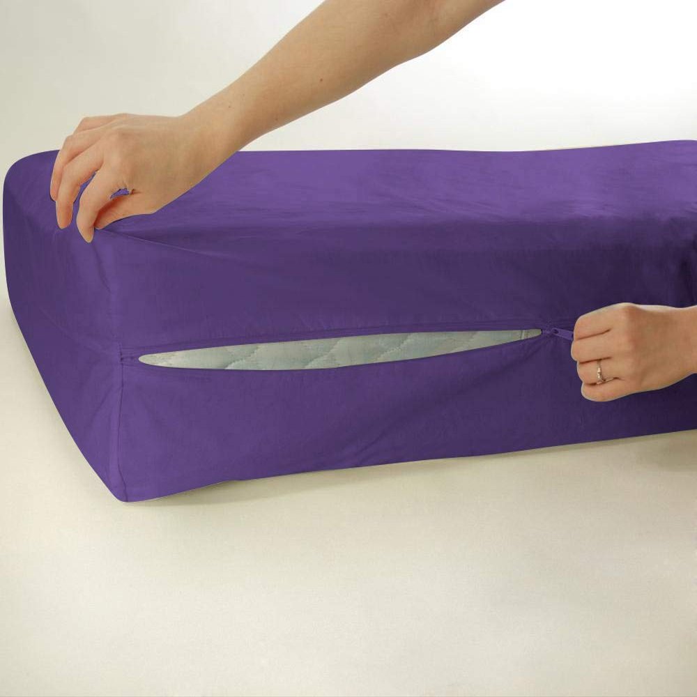 Bedding Castle Luxurious 100% Egyptian Cotton Mattress Cover, 800 Thread Counts 8 Inch Deep Pocket Cal King Size, Purple Zipper Around The Mattress