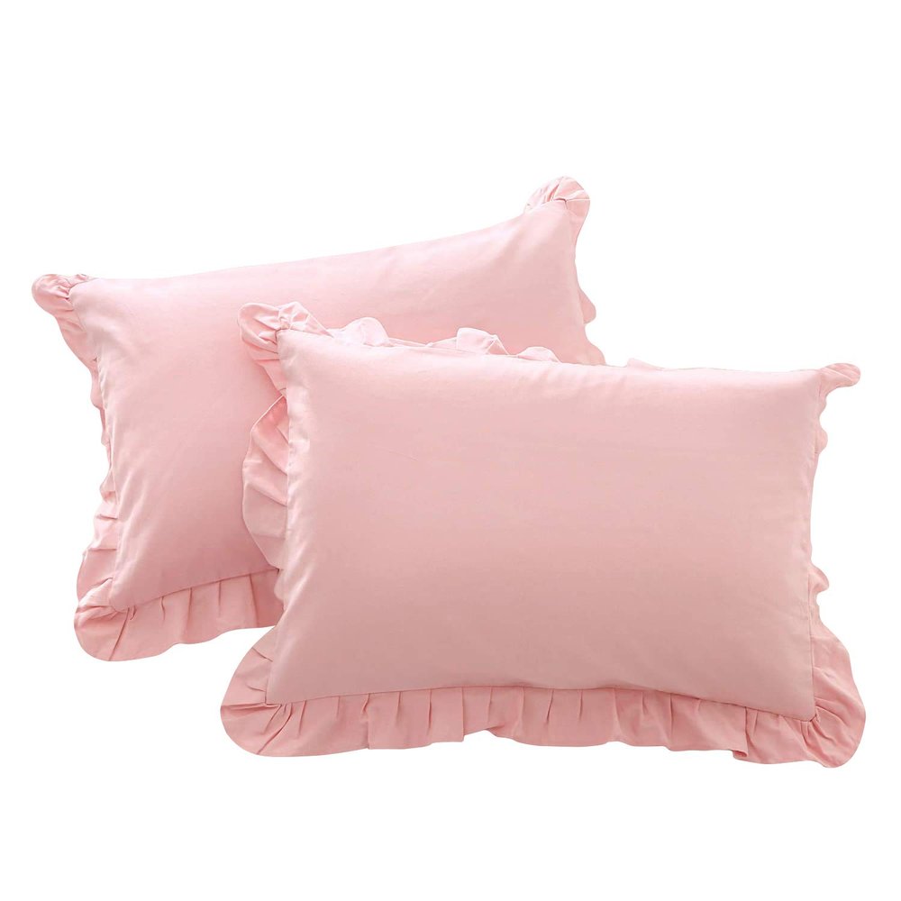 Ruffle King Pillow Shams Set of 2 Baby Pink Pillow Shams King 20X36 Pillow Cover 100% Egyptian Cotton 800 Thread Count Bedding King Size Decorative Ruffle Pillow Shams Set