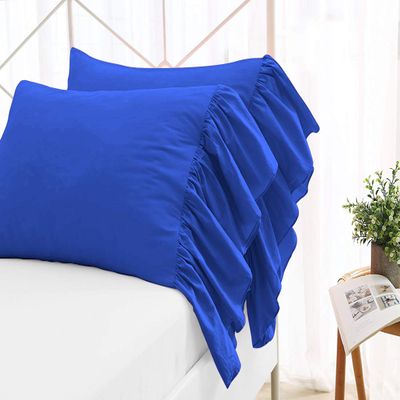 Bedding Castle Set of 2 Pillow Cases Shams Covers with Long Ruffles Mermaid Fishtail 100% Egyptian Cotton 800 Thread Count (Standard Size, Royal Blue)