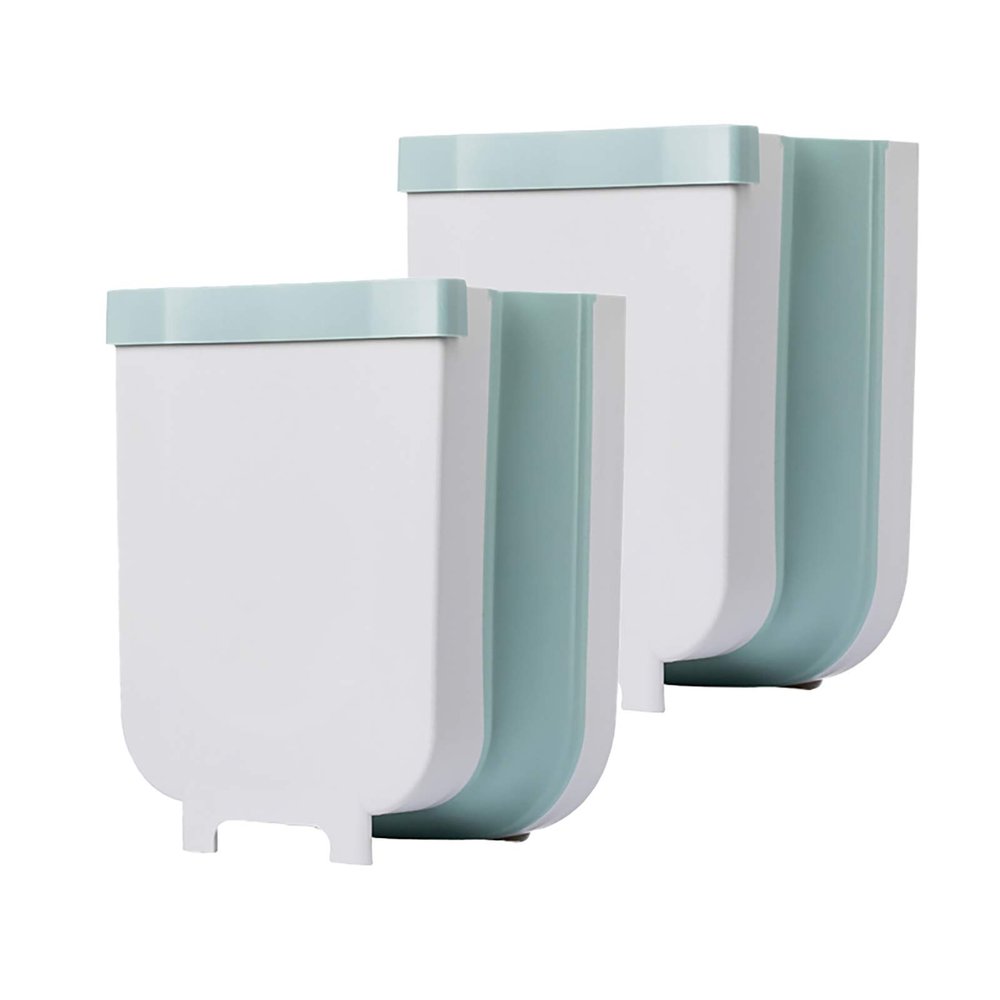 QWEASDF 2 Pcs Hanging Trash Can Foldable Mini Waste Bins Wall Mounted Garbage Bin Small Compact for Wall Or Cabinet Kitchen Drawer Bedroom Dorm,White,8.8L