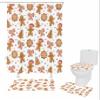 4 Pcs Shower Curtain Sets with Non-Slip Rug, Toilet Lid Cover & Bath Mat, Christmas Element Gingerbread Man Candy Stick Snowflake Waterproof Shower Curtain with 12 Hooks for Bathroom, 36 x 72 inch view 1