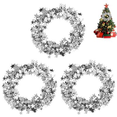 Agatige 24.5 Ft Star Tinsel Garland, 3Pcs Tinsel Christmas Tree Garland Wedding Birthday Party Decoration Ornament(Silver)