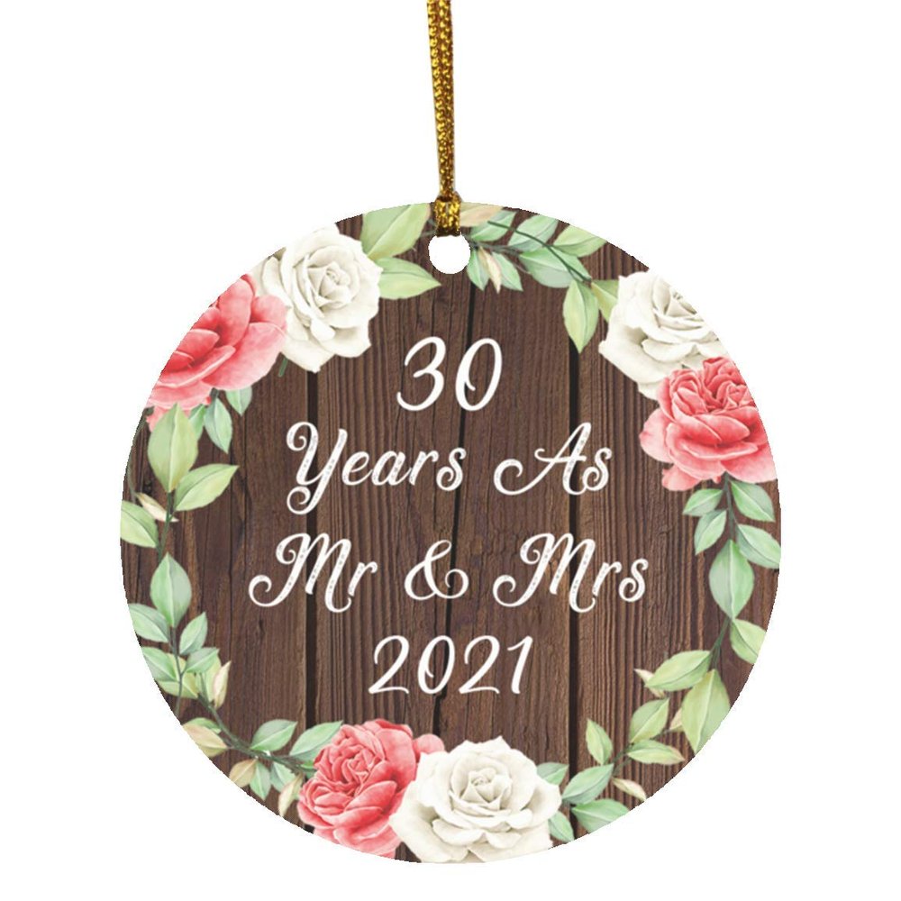 Designsify Christmas Tree Decoration, 30th Anniversary 30 Years As Mr & Mrs 2021, Circle Ornament A, Gifts for Birthday Valentines Mom Mothers Fathers Day Party, to Men Women Him Her Friend Mom