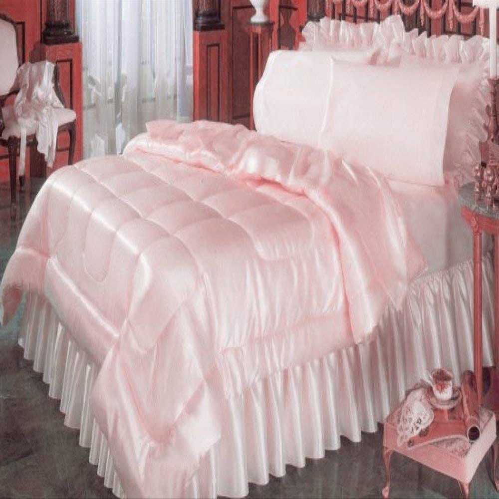 Amuze Bedding LuxurioAmuze Super Soft & Silky Satin Warm(5 PCs 1 Comforter and 4 Pillow Shams Set,Pink, Twin/Twin XL) Premium Quality 500 GSM