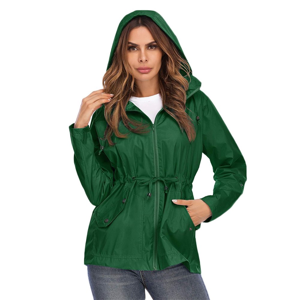 Andongnywell Waterproof Waistcoat hoodedbreathable mesh Outdoor Hiking Rainproof Jacket Waterproof Rain Jacket (Green,Large)