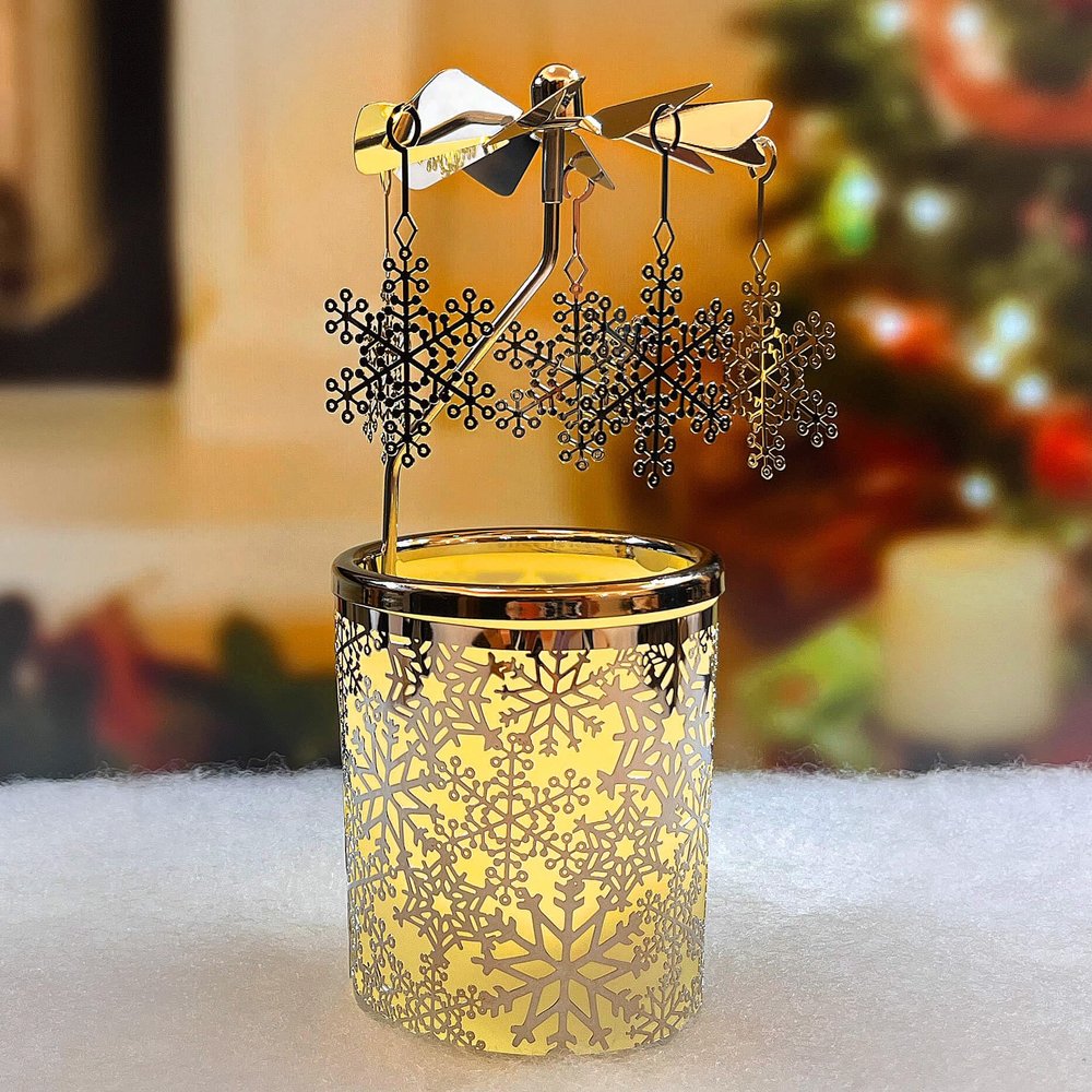 iLaJao Rotary Tea Light Carousel Angel Rotary Candle Holders Spinning Tealight Holders Christmas Decoration for Tabel Centrepieces Gift for Mom Women Wife Birthday-6 Inch Tall (Snowflake)