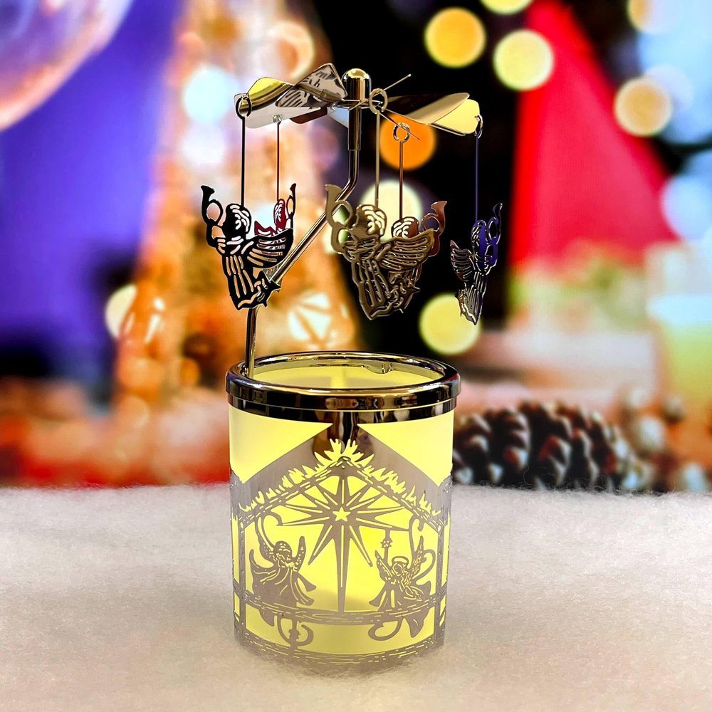 iLaJao Rotary Tea Light Carousel Angel Rotary Candle Holders Spinning Tealight Holders Christmas Decoration for Tabel Centrepieces Gift for Mom Women Wife Birthday-6 Inch Tall (Angel)