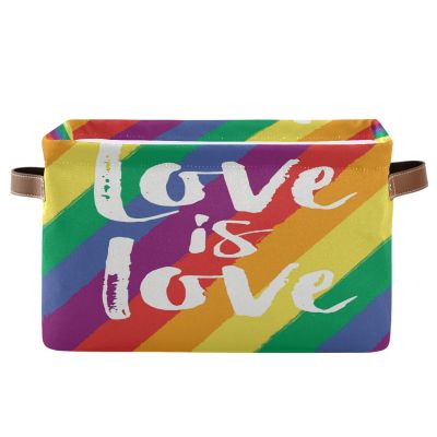 AUUXVA Storage Basket Love is LGBT Pride Storage Cube Box Durable Canvas Collapsible Toy Basket Organizer Bin with Handles for Shelf Closet Bedroom Home Office