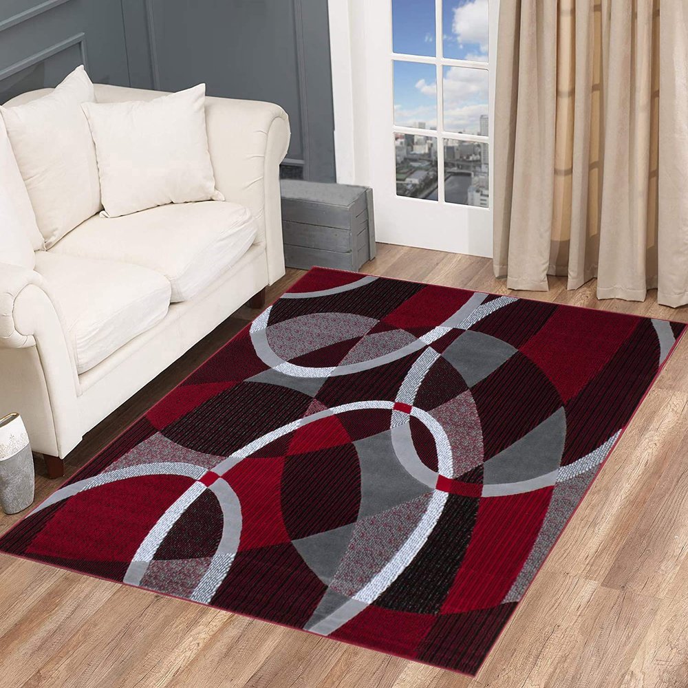 Abstract Circle Red Area Rug (7 8 X 10 8)