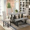 East West Furniture V696EL635-6 6 Piece Dining Room Table Set Contains a Rectangle Kitchen Table with V-Legs and 4 Doeskin Linen Fabric Parson Chairs with a Bench, 36x60 Inch, Multi-Color view 2
