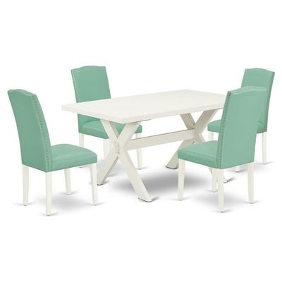 East West Furniture X026EN257-5 5 Piece Kitchen Table Set for 4 Includes a Rectangle Dining Room Table with X-Legs and 4 Pond Faux Leather Parsons Dining Chairs, 36x60 Inch, Multi-Color