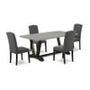 East West Furniture V697EN120-5 5 Piece Dining Table Set Includes a Rectangle Kitchen Table with V-Legs and 4 Dark Gotham Linen Fabric Parson Dining Room Chairs, 40x72 Inch, Multi-Color view 1