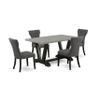 East West Furniture V696GA650-5 5 Piece Dining Table Set Includes a Rectangle Dining Room Table with V-Legs and 4 Dark Gotham Linen Fabric Upholstered Chairs, 36x60 Inch, Multi-Color view 1