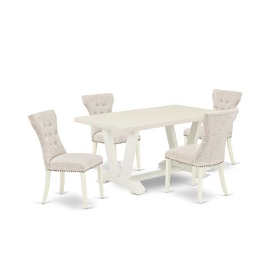 East West Furniture V026GA235-5 5 Piece Kitchen Table & Chairs Set Includes a Rectangle Dining Room Table with V-Legs and 4 Doeskin Linen Fabric Parsons Chairs, 36x60 Inch, Multi-Color