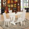 East West Furniture V026GA235-5 5 Piece Kitchen Table & Chairs Set Includes a Rectangle Dining Room Table with V-Legs and 4 Doeskin Linen Fabric Parsons Chairs, 36x60 Inch, Multi-Color view 2