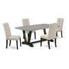 East West Furniture V697EL635-5 5 Piece Modern Dining Table Set Includes a Rectangle Wooden Table with V-Legs and 4 Doeskin Linen Fabric Parsons Dining Chairs, 40x72 Inch, Multi-Color view 1