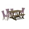 East West Furniture V776GA740-6 6 Piece Dining Room Table Set Contains a Rectangle Kitchen Table with V-Legs and 4 Dahlia Linen Fabric Parson Chairs with a Bench, 36x60 Inch, Multi-Color view 1