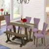 East West Furniture V776GA740-6 6 Piece Dining Room Table Set Contains a Rectangle Kitchen Table with V-Legs and 4 Dahlia Linen Fabric Parson Chairs with a Bench, 36x60 Inch, Multi-Color view 2