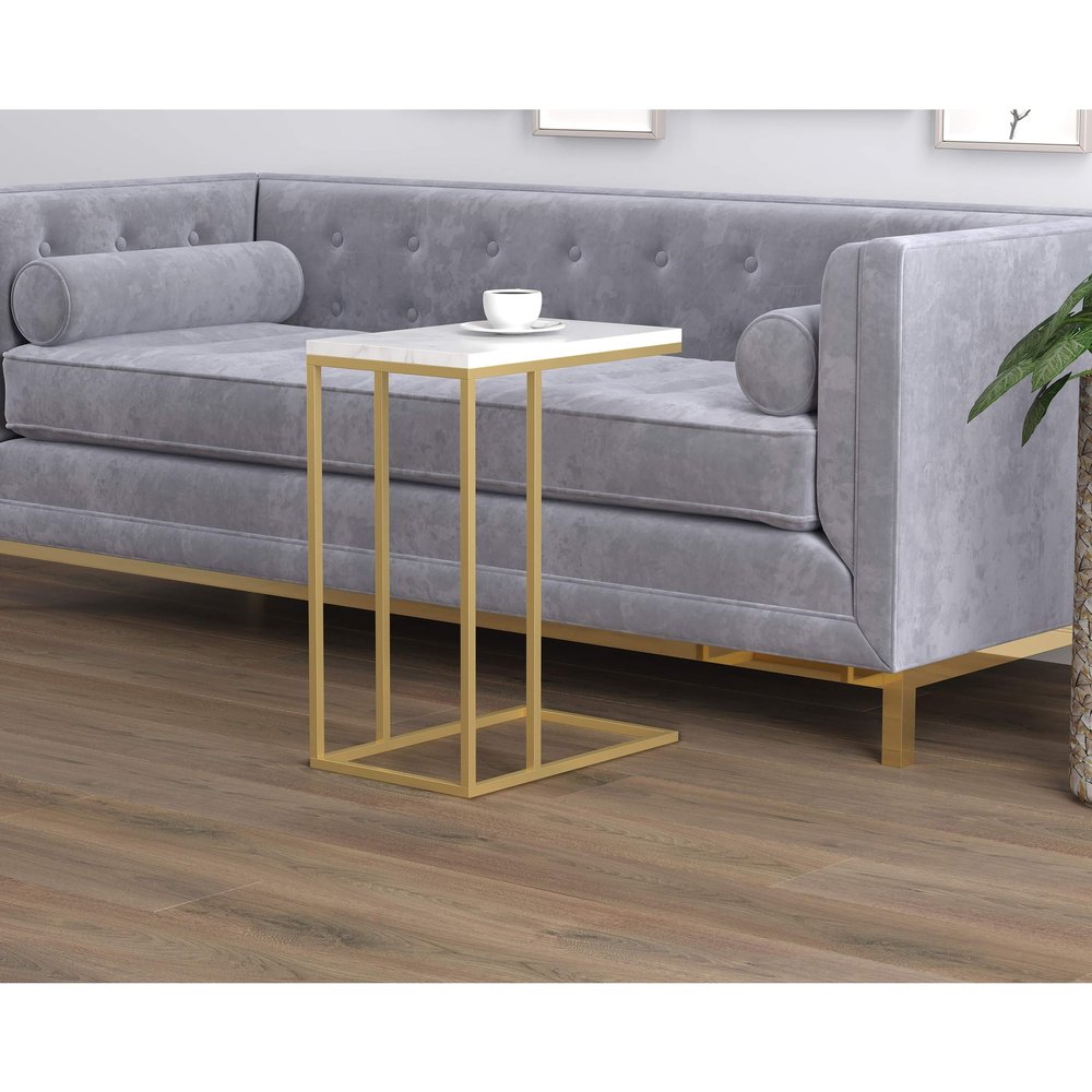 Unknown1 Accent Table 19l C-Shaped Marble Gold Metal 18'9' X 11'8' 24' Multi Color Modern Contemporary Rectangle MDF