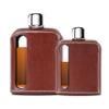 Ragproper Leather Glass Hip Flask Set  Durable Whiskey & Liquor Flasks for Men & Women, Single Shot 3.4oz (100ml) + Double Shot 8oz (240ml), Premium Genuine Leather, Ideal Glass Flask, Dark Brown view 1