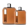 Ragproper Leather Glass Hip Flask Set for Men & Women  Durable Whiskey & Liquor Flasks, Single Shot 3.4oz (100ml) + Double Shot 8oz (240ml), Premium Real Leather Cover, Dark & Tan view 1