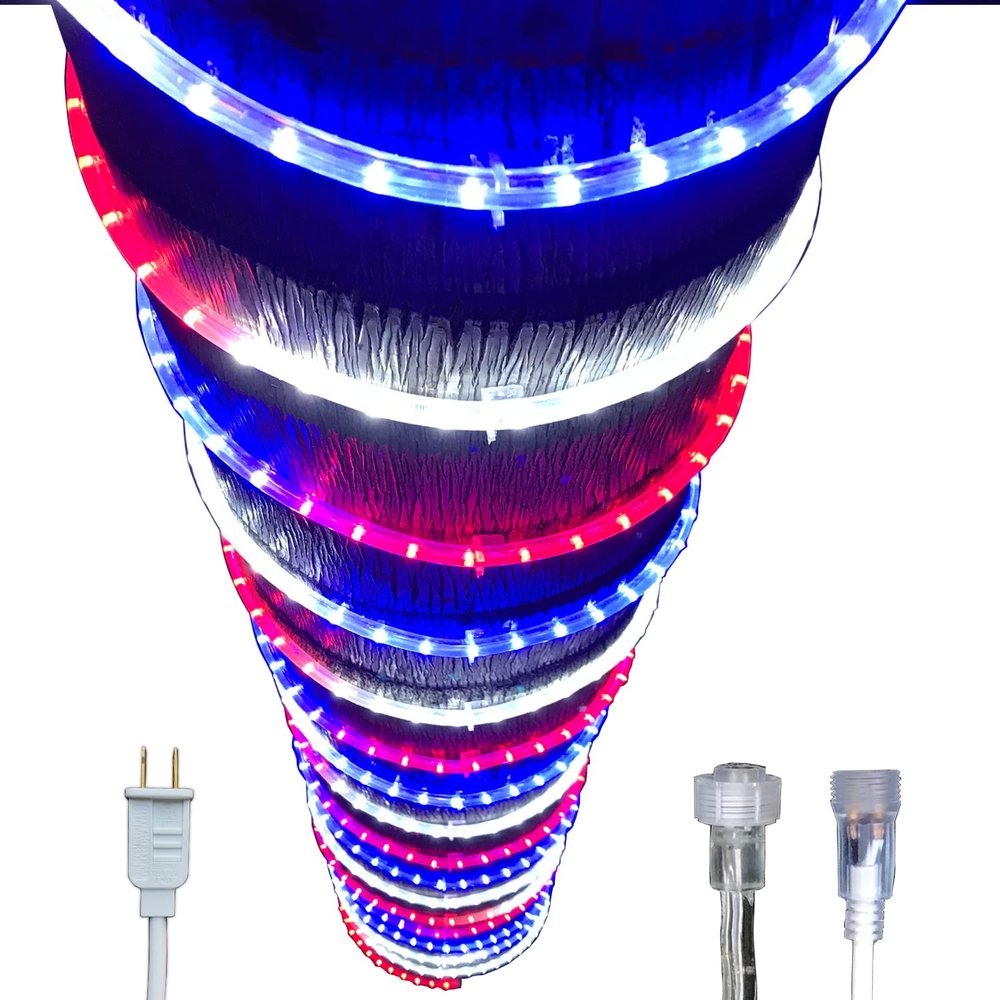 Russell Decor Patriotic Rope Lights Red White Blue for Independence Day 4th of July Memorial Day Veterans Day and Christmas Decoration Connectable (40 Feet)