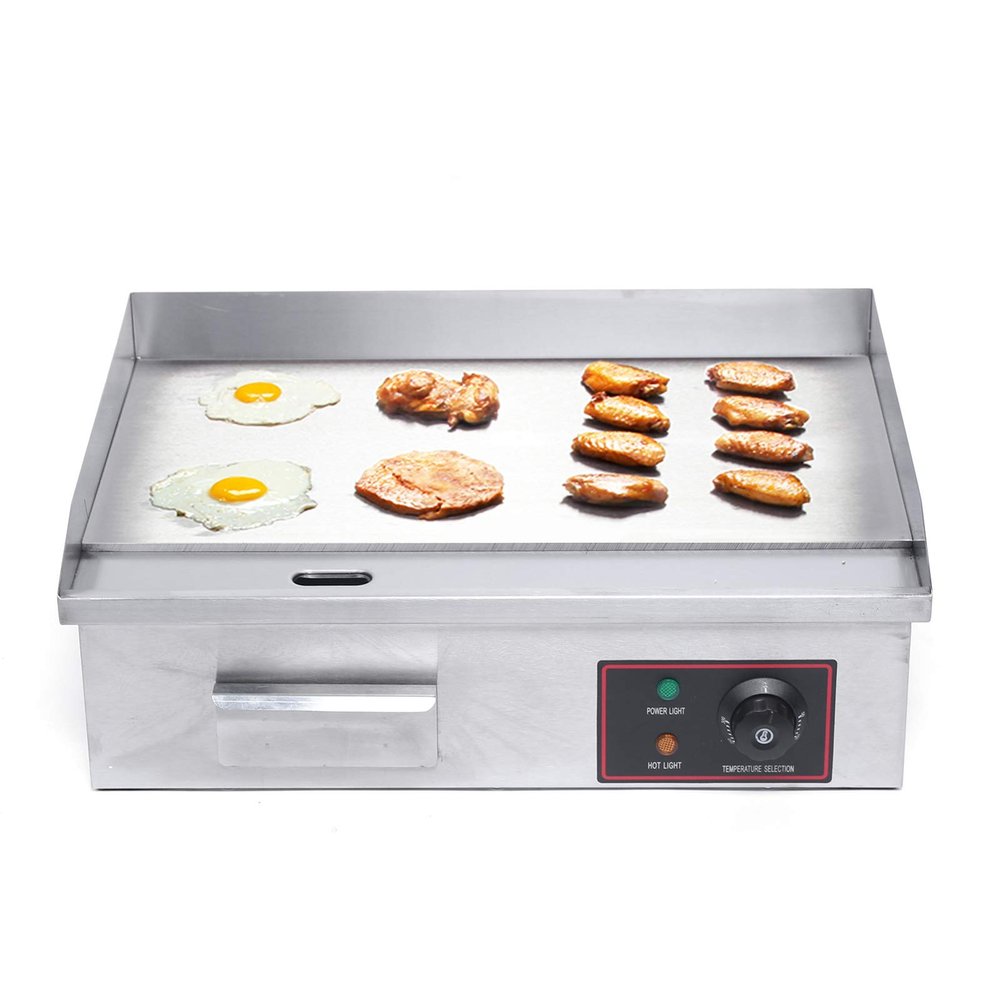 1.6KW Electric Griddle Teppanyaki Machine Indoor and Outdoor Electric Grill Stainless Steel Commercial Non-stick Restaurant Desktop Grill Stable Adjustable 110V Silver