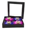 India Meets India Brass Lotus Shape Decorative Diya for Diwali Set of 4 with Box, Best for Gifting (Blue & Pink) view 1