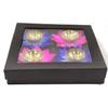 India Meets India Brass Lotus Shape Decorative Diya for Diwali Set of 4 with Box, Best for Gifting (Blue & Pink) view 2
