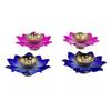 India Meets India Brass Lotus Shape Decorative Diya for Diwali Set of 4 with Box, Best for Gifting (Blue & Pink) view 3