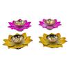 India Meets India Brass Lotus Shape Akhand Jot Diya Kamal Patti Decorative Diya for Diwali Set of 4 with Box, Best for Gifting (Pink & Yellow) view 3