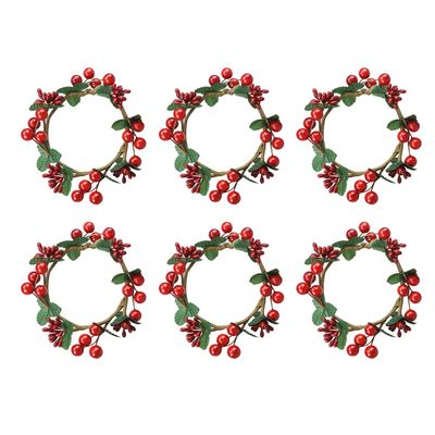 6 PCS Red Berries Candle Rings Artificial Holly Leaves of Votives Candle Holders Decor for Christmas Ornaments by Baryuefull