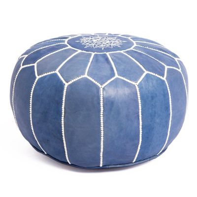 Genuine Leather Round Pouf Cover - Handmade Moroccan Ottoman Footstool, Unstuffed Footrest Under Desk - Boho Decor - Bohemian Living Room, Bedroom, Kids Room - Housewarming Gift & Wedding