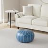 Genuine Leather Round Pouf Cover - Handmade Moroccan Ottoman Footstool, Unstuffed Footrest Under Desk - Boho Decor - Bohemian Living Room, Bedroom, Kids Room - Housewarming Gift & Wedding view 2