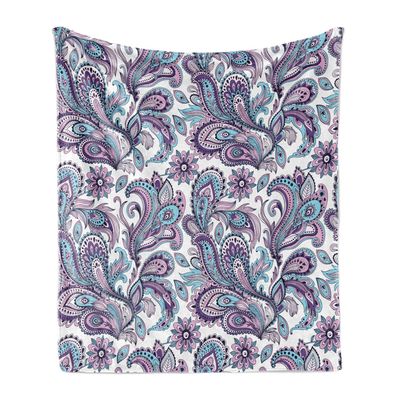 Ambesonne Paisley Throw Blanket, Blue and Purple Flowers Leaves Floral Pattern Bohemian Style Country Print, Flannel Fleece Accent Piece Soft Couch Cover for Adults, 50" x 70", Purple Blue