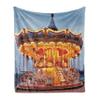 Ambesonne Carousel Throw Blanket, Photo of Vintage Ride on Fair with Horses at Twilight Fun Times Print, Flannel Fleece Accent Piece Soft Couch Cover for Adults, 50" x 70", Marigold and Blue Grey view 1