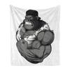 Ambesonne Cartoon Throw Blanket, Image of Big Gorilla Like as Professional Athlete Bodybuilding Gym Animal, Flannel Fleece Accent Piece Soft Couch Cover for Adults, 50" x 70", White Black view 1